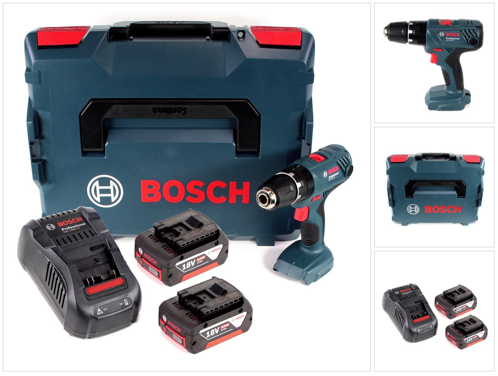 Bosch Professional GSB 18V-21 akumulátorová príklepová vŕtačka 18V 55Nm + 2x akumulátor 5,0Ah + nabíjačka + L-Boxx