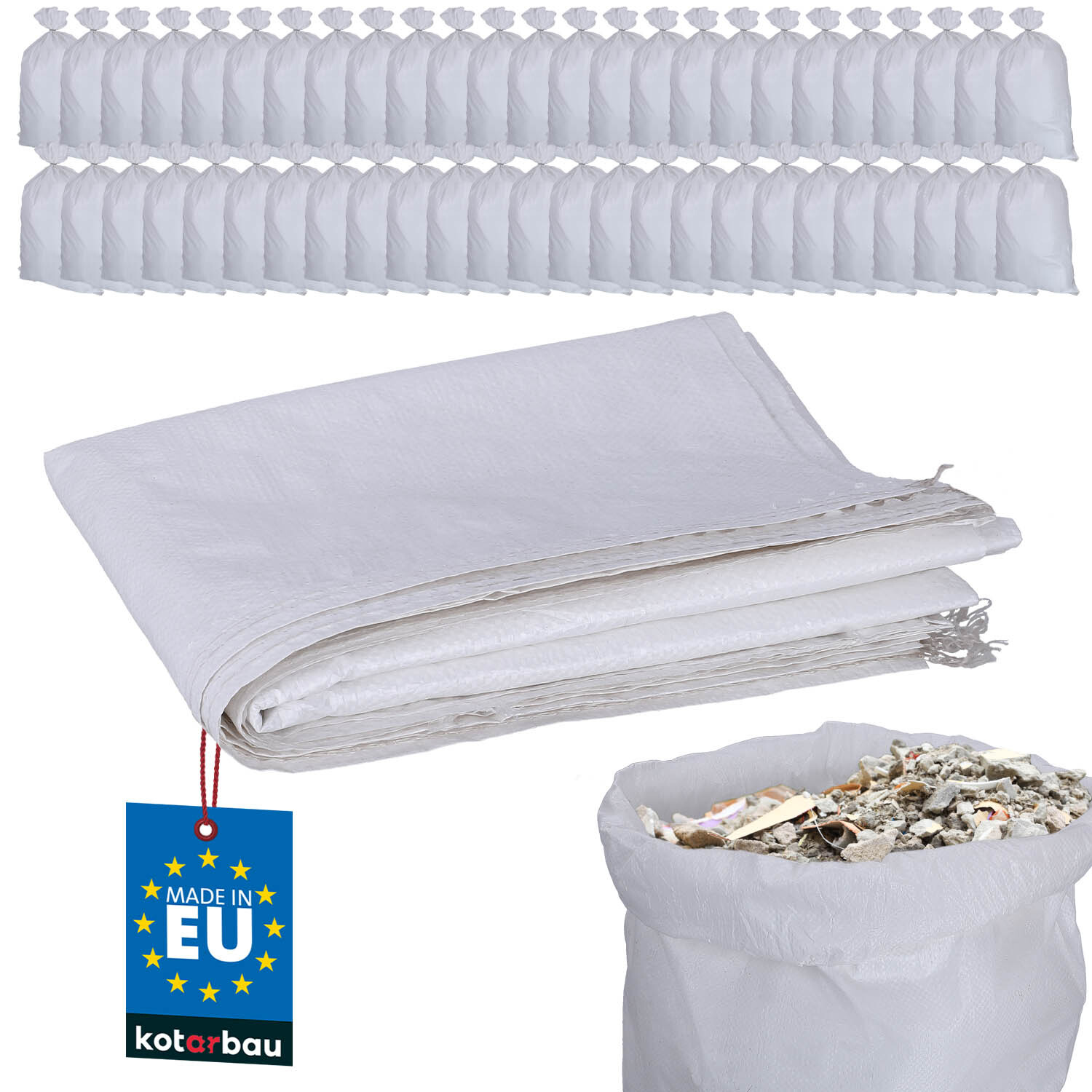 KOTARBAU® 50er Set PP Gewebesäcke 60x105cm 50kg Schwerlast-Gewebesack Weiß