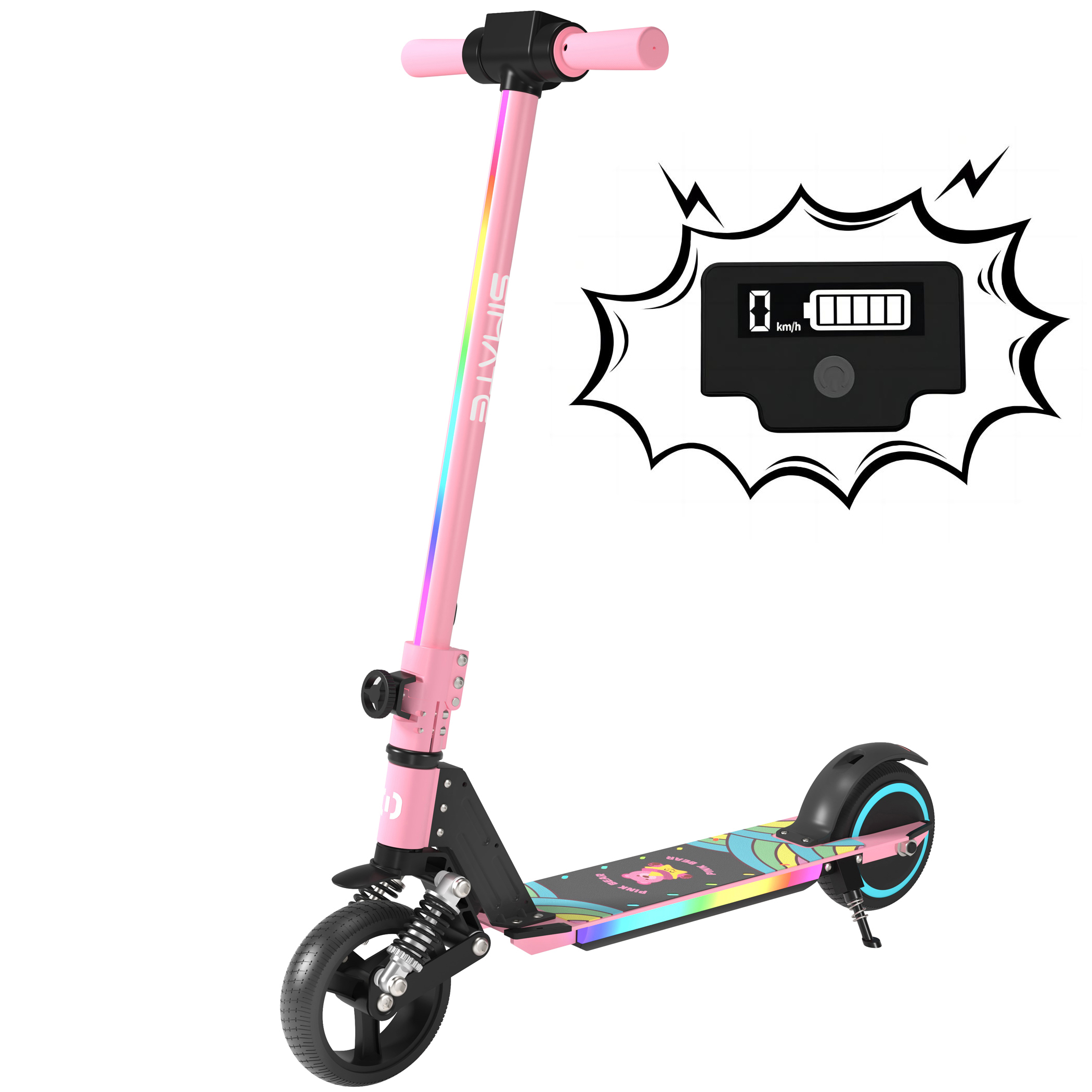 KXQ-EPRO Elektroscooter Kinder Klappbar Elektroroller Rosa Neu Kinderroller Für Kinder und Jugendliche 130W Motor,14 km/h,5-8 km Reichweite E-Scooter Elektroscooter-S5-Rosa-New