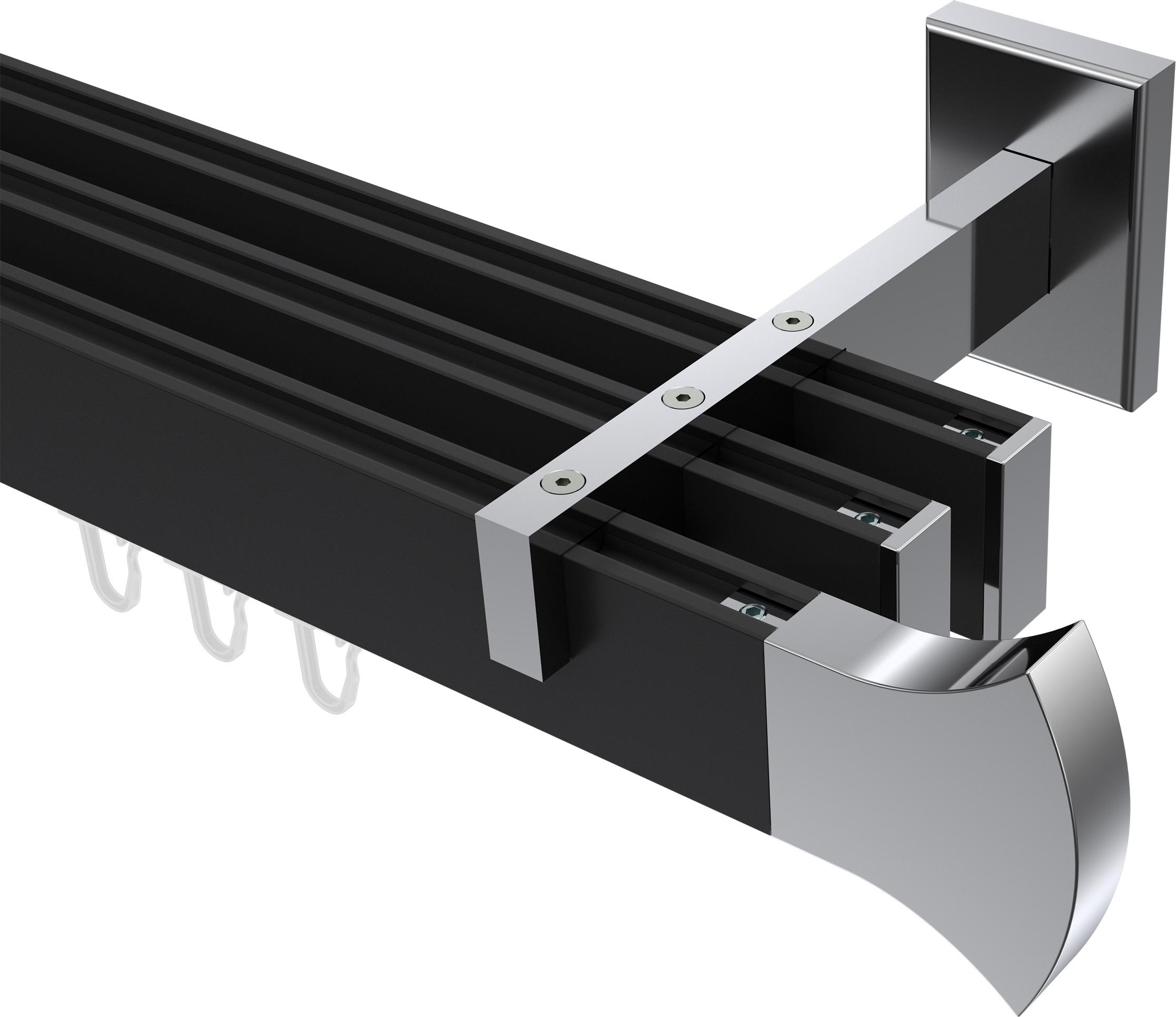 Interdeco Innenlaufstange / Gardinenstange mit Innenlauf Schwarz / Chrom, Typ Smartline Conex (Rundung), 14x35 mm 3-läufig, 320 cm 10213024-322812Y2_KLA