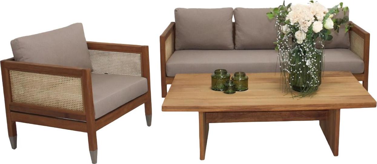 AEA Gartenmöbel Sofa 3 Sitzer Stilvoller Sessel Holz Couchtisch Terrassenmöbel JVM4067282755284