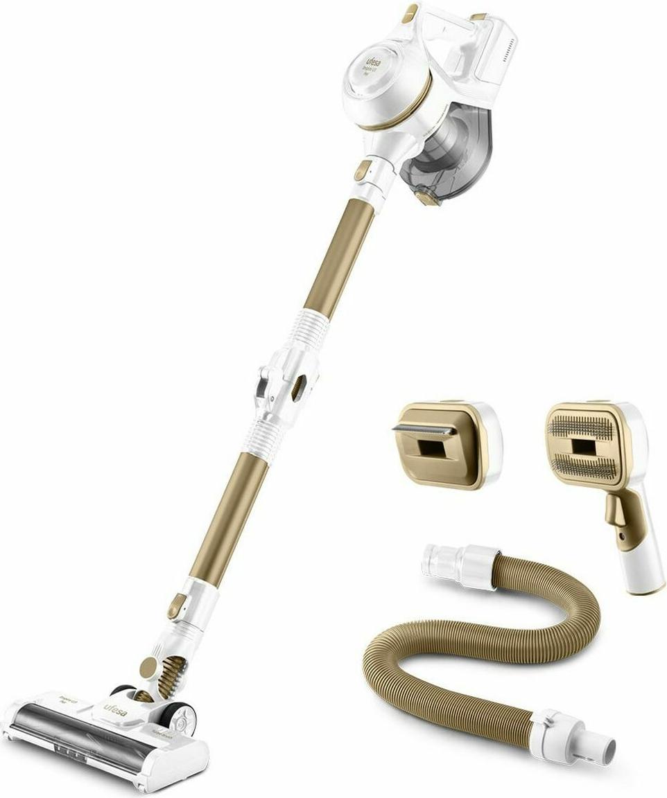Ufesa U3 Digital Pet, Tyčový vysávač 2 v 1, Bezvreckové, Zlato, Biela, 0,8 L, Suchý, Koberec, Tvrdá podlaha, Kachlička