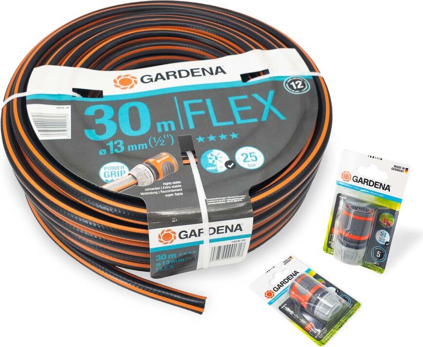 Gartenschlauch Set - Gardena Flex Schlauch (1/2') 30m inkl. 2x Schlauchverbinder