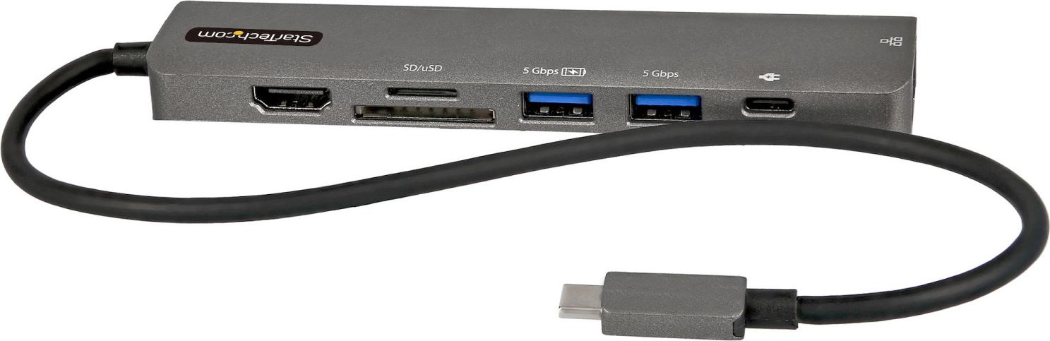 StarTech.com USB-C Multiport Adapter - USB-C auf 4K 60Hz HDMI 2.0 - 100W Power Delivery Pass-through - SD/MicroSD - 2 Port USB 3.0 Hub - GbE - USB-C Mini Dock - 30cm langes angeschlossenes Kabel - Kabelgebunden - USB 3.2 Gen 1 (3.1 Gen 1) Type-C - 100 W -