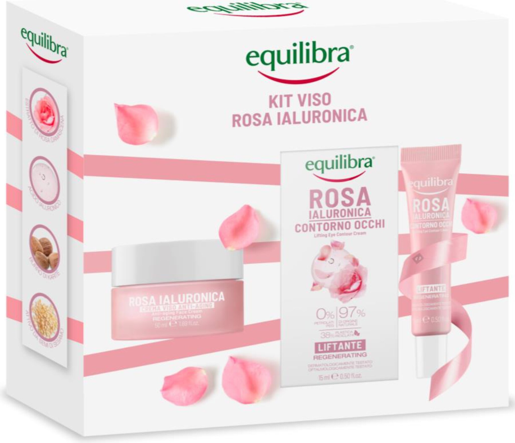 Equilibra Rosa Darčeková sada starostlivosti o tvár (Ružový krém 50 ml + Očný krém 15 ml)