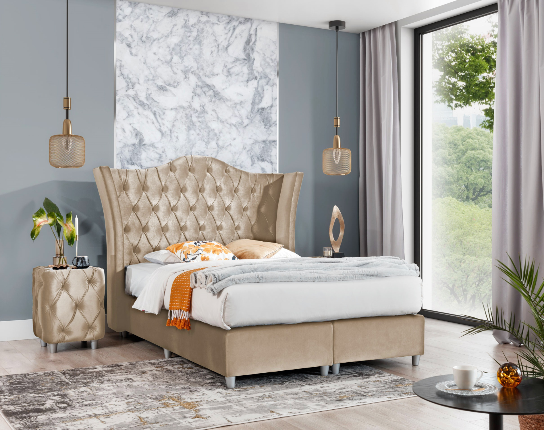 Manželská posteľ 180x200 LEONITA - béžová