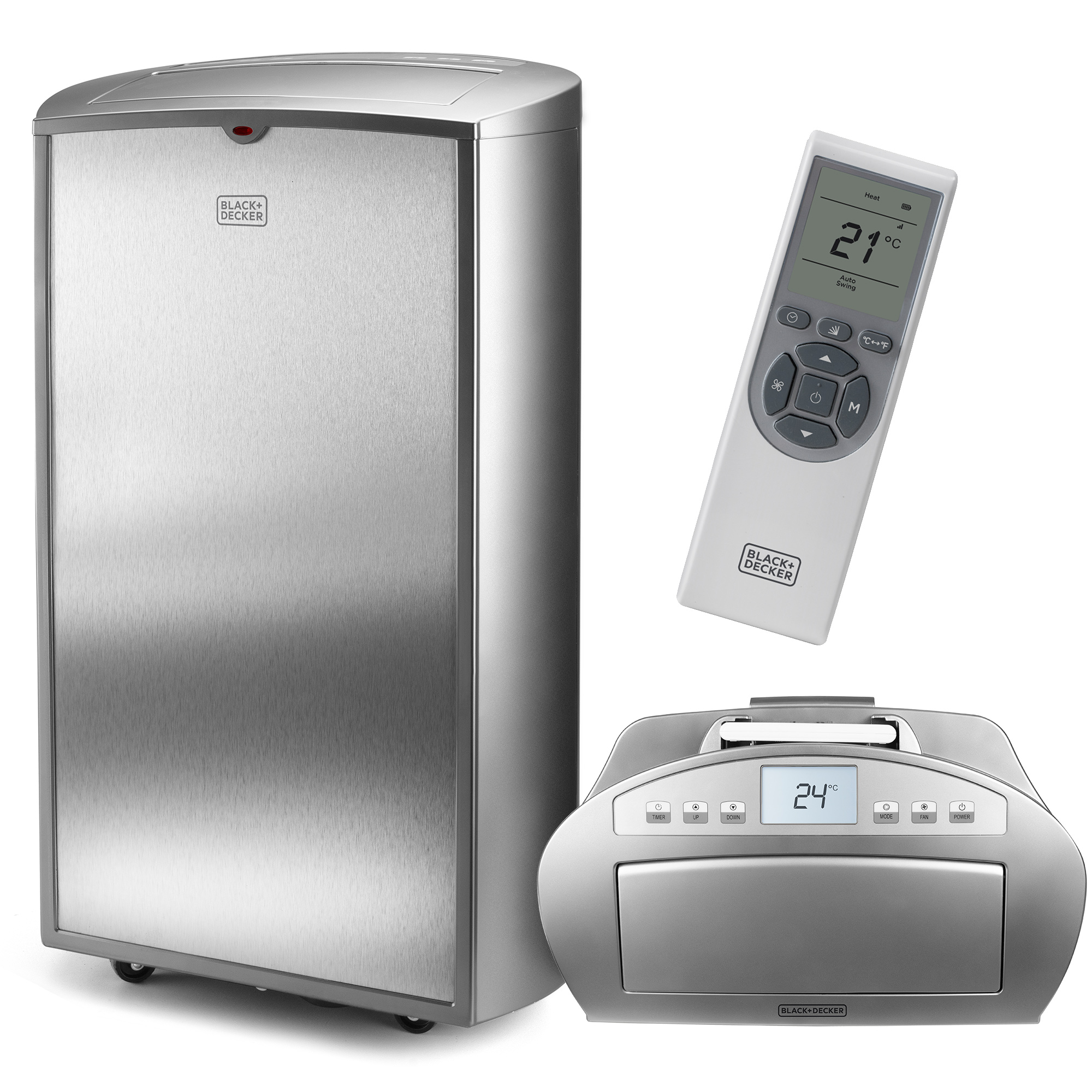 BlackDecker BXAC12000E - Prenosná klimatizácia, Chladenie 12000Btu/h, Vykurovanie 11000Btu/h, Odvlhčovač 28,8l/24h, Ventilátor, Diaľkové ovládanie, Termostat, Oscilácia, 24 hodín, Inštalácia v súprave, Tichý, Biela