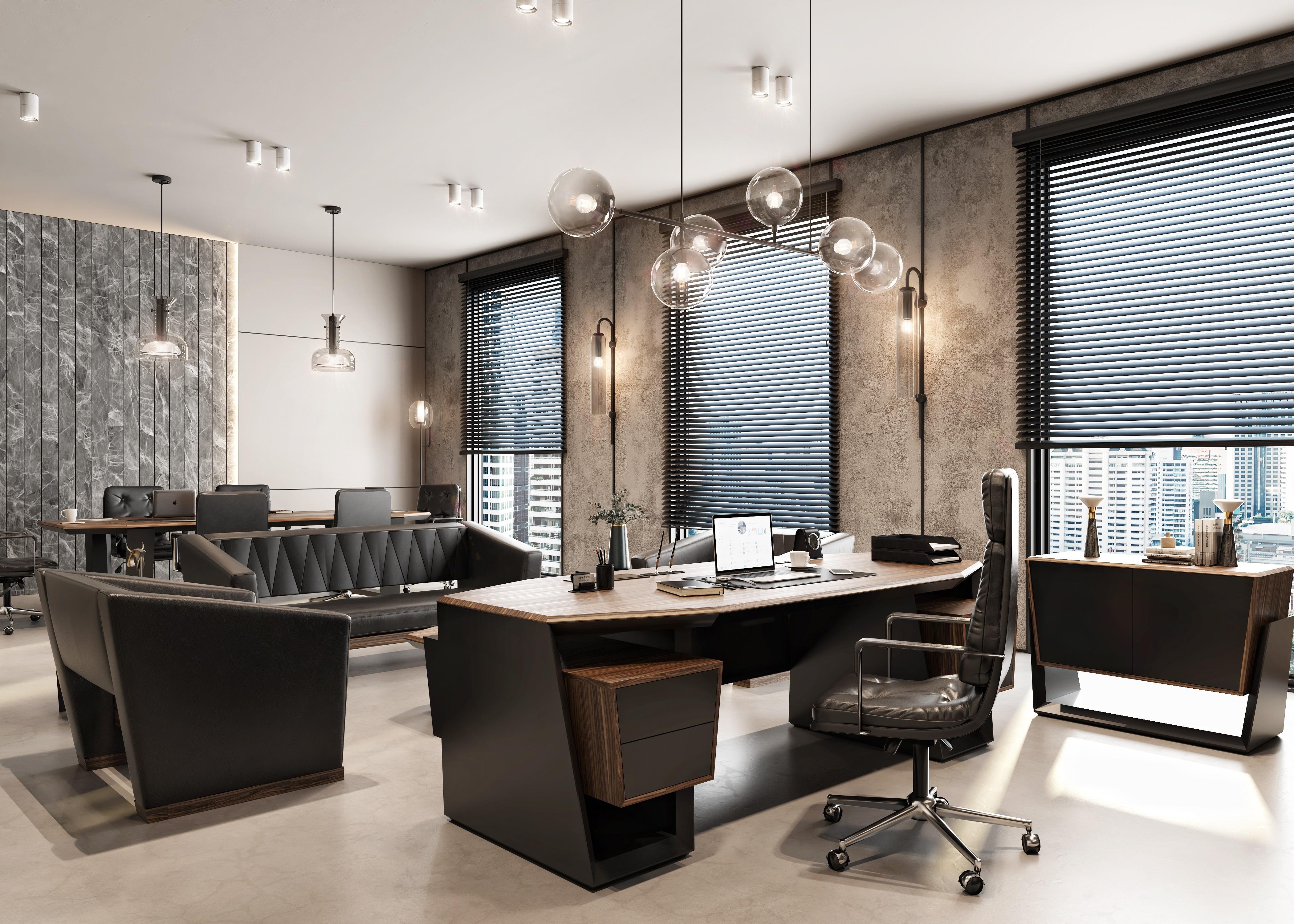 Arbeitszimmer-Set Braun Holz modern Stilvoll Büro Möbel