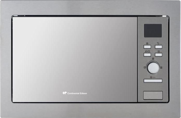 Vstavaná mikrovlnná rúra s grilom CONTINENTAL EDISON CEMO25GE2, strieborná, 25 l, mikrovlnná rúra 900 W, gril 1000 W, šírka 59,5 cm, výška 38,8 cm, hĺbka 40 cm
