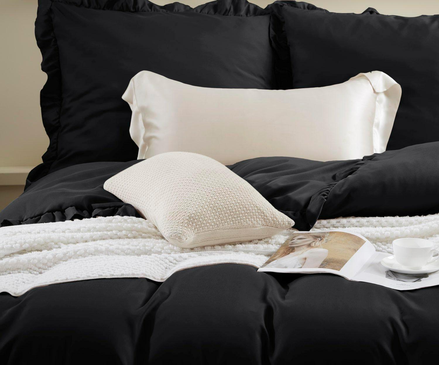 Biancheria Da Letto In Microfibra 200x200 Cm - Grigio, Raso Damascato, Set 3 Pezzi (1 Copripiumino + 2 Federe) - 4