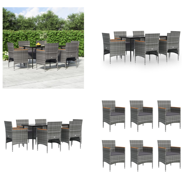 vidaXL 7-dielny záhradný jedálenský set s vankúšmi sivý a čierny - Záhradný jedálenský set - Záhradné jedálenské sety - Vonkajší jedálenský set - Záhradný jedálenský set