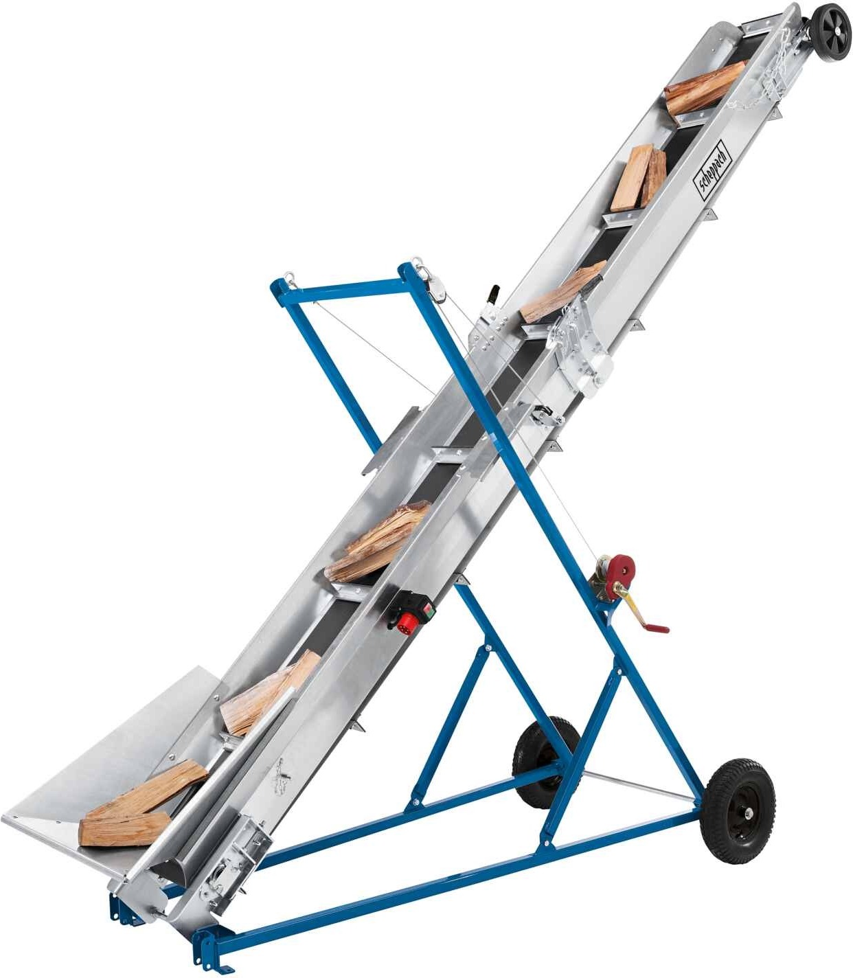Scheppach Förderband Muli 4500 | 400 V Spannung | Förderbandbreite 250 mm | Förderbandlänge 4500 mm | max. Förderhöhe bei 45° ca. 3500 mm