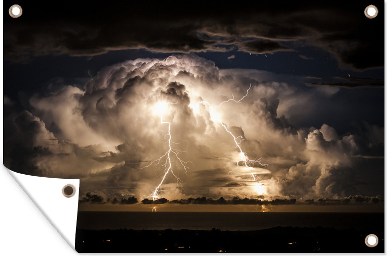MuchoWow® 60x40 cm Outdoor-Poster Gartendeko Sichtschutz Garten Poster für den Garten Gewitterwolken mit Blitzen 133|1330388