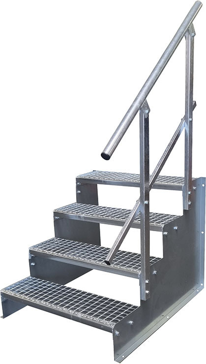 4-stufige Stahltreppe 84cm Höhe - Freistehend Grau 60cm Breite