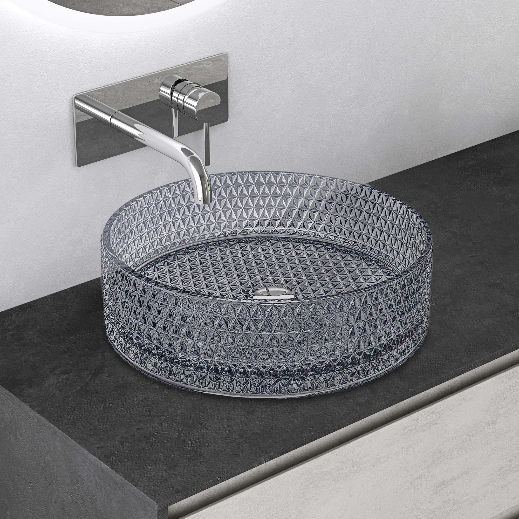 Mai&Mai Mai & Mai Waschbecken Glas Aufsatzwaschbecken Glaswaschbecken Handwaschbecken Rund Waschschale BxTxH 39x39x12 cm Grau Minerva07 34578