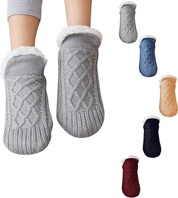 SHMSHNS Hüttensocken Herren & Damen & Winter, Rutschfeste Hausschuh Socken, Slipper Socken, Dicke Pantoffel Socken, Weiche Stoppersocken, Warme Hüttensocken Winter Weihnachtssocken Geschenk 1 Paar-Größe L