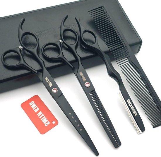 Famanu Haarschneider-Set 7 Zoll - Haarschneideschere & Ausdünnschere mit Rasiermesserkamm - Schwarz SHSHOP