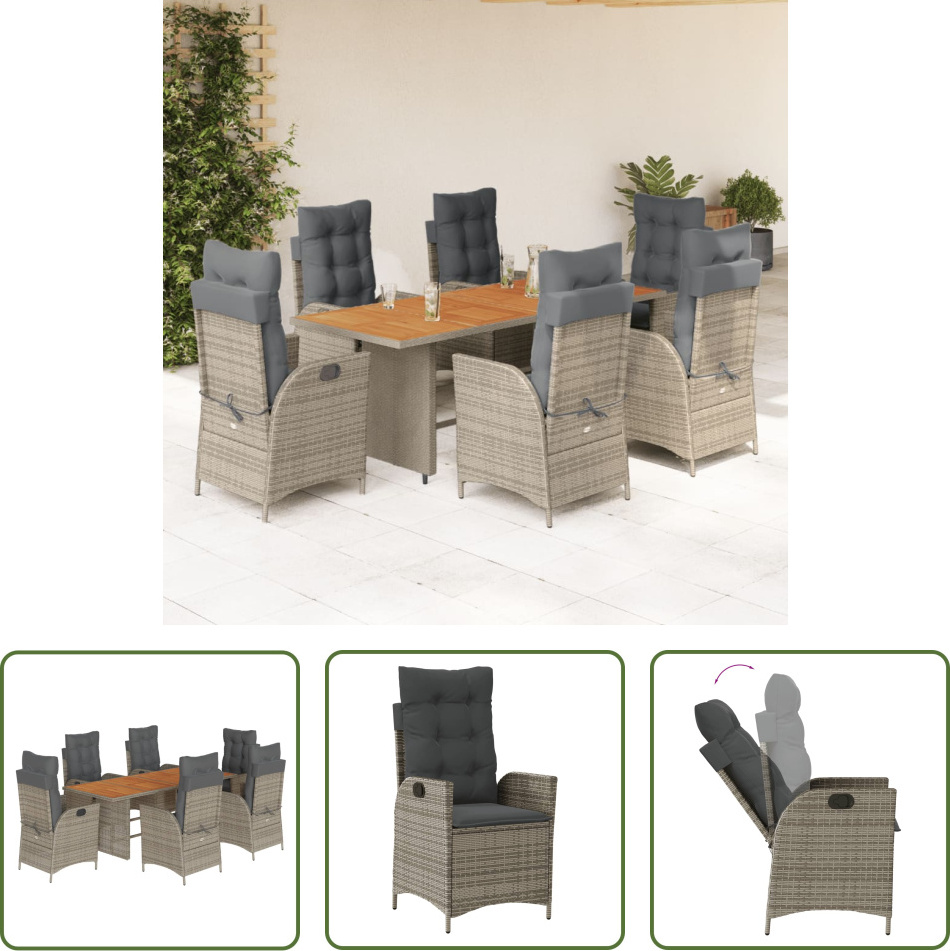 The Living Store 7-dielny záhradný jedálenský set s vankúšmi sivý polyratan