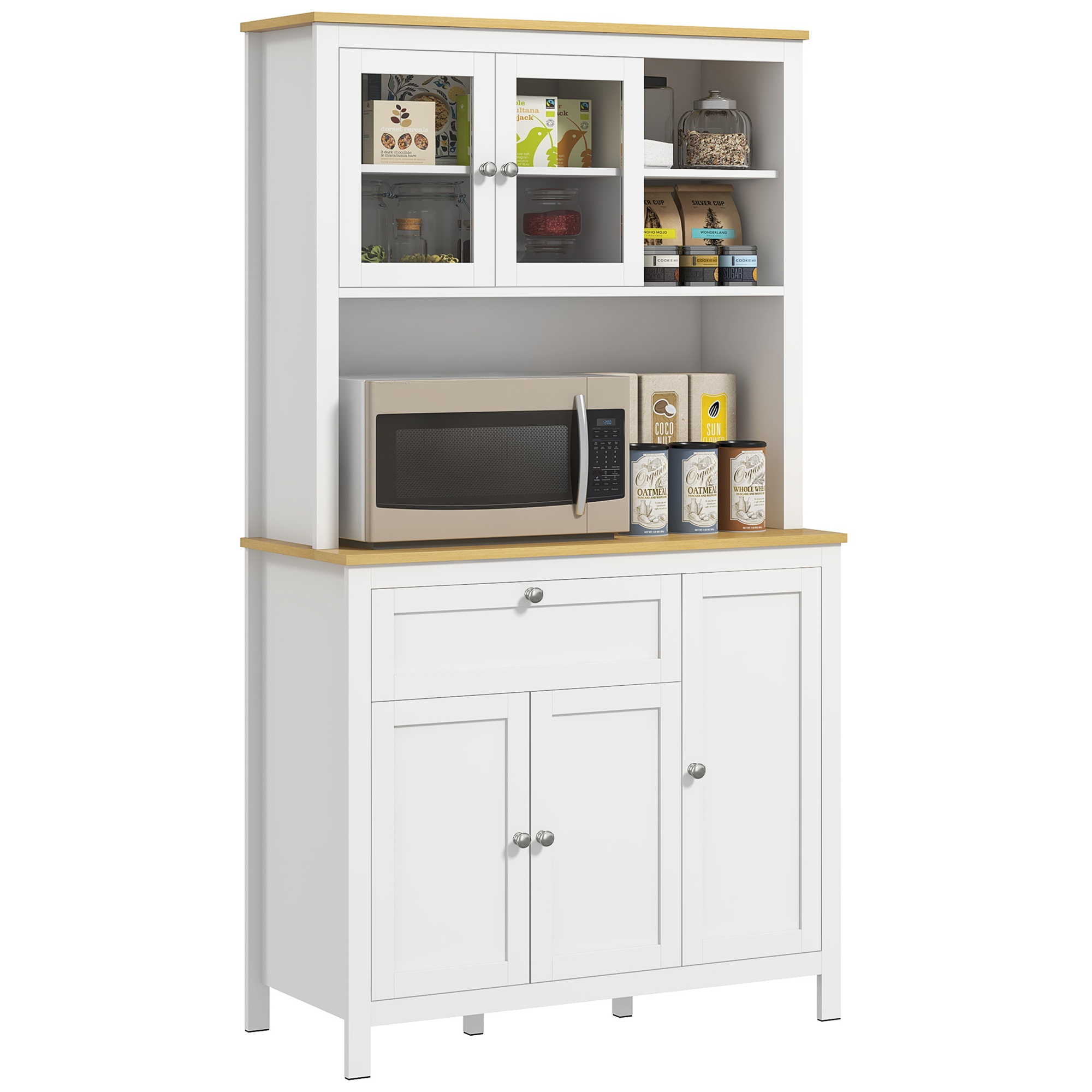 Armoire de Rangement Alimentaire Buffet de Cuisine Garde-Manger de Cuisine Blanc avec Tiroir