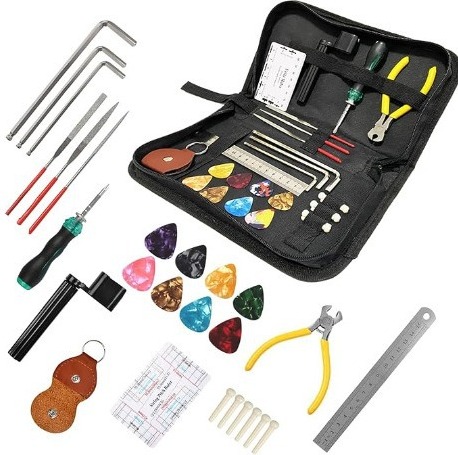 Zimtky Gitarren Werkzeug Reparatur Set, 27 Stk Gitarren Bausatz mit Saitenkurbel Akustische Gitarre Bridge Pins Plektren Feilen, Gitarre Pflege Set für Gitarre Ukulele Bass Mandolinen Banjo Z241025SDJLJJMY82