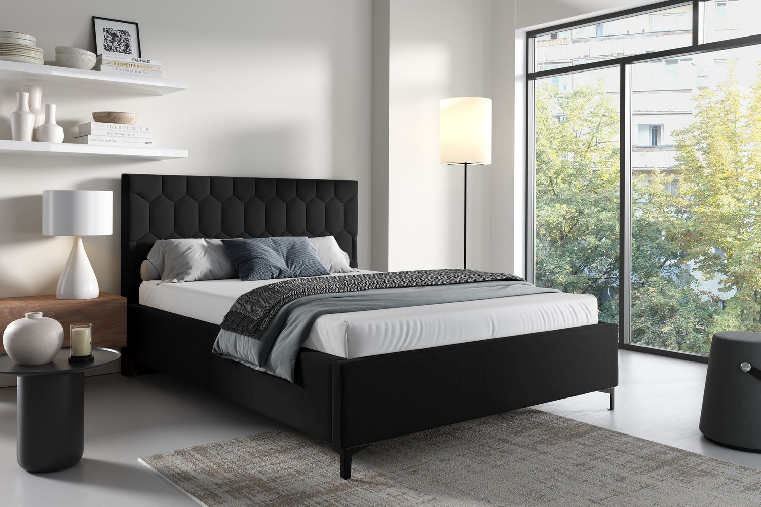 Čalúnená posteľ 160x200 ODETA 7 - čierna