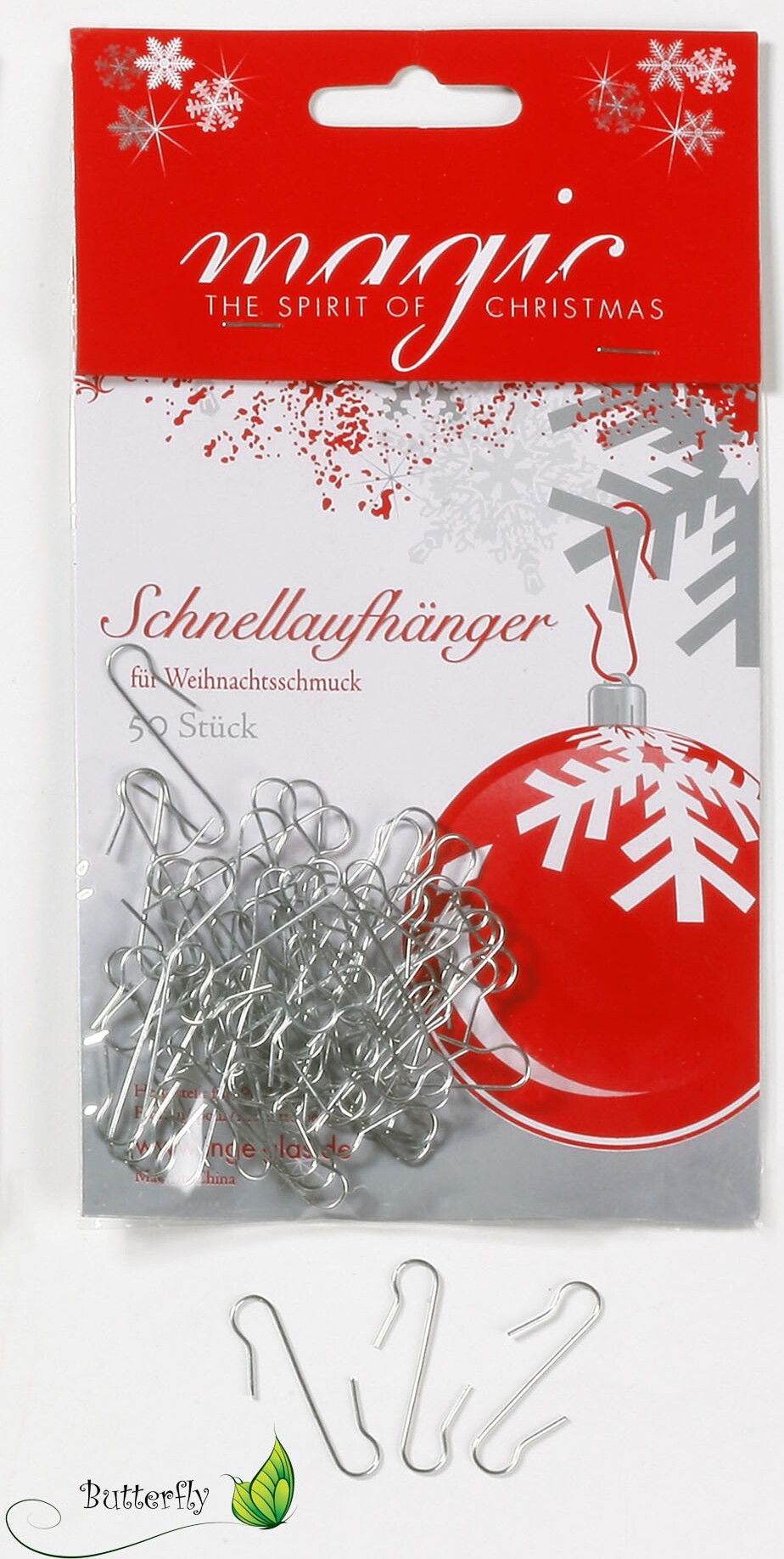 100 Stück Weihnachtskugel Aufhänger Mit Druckknopf | Silberne Christbaum Schmuck Aufhänger | Wiederverwendbar