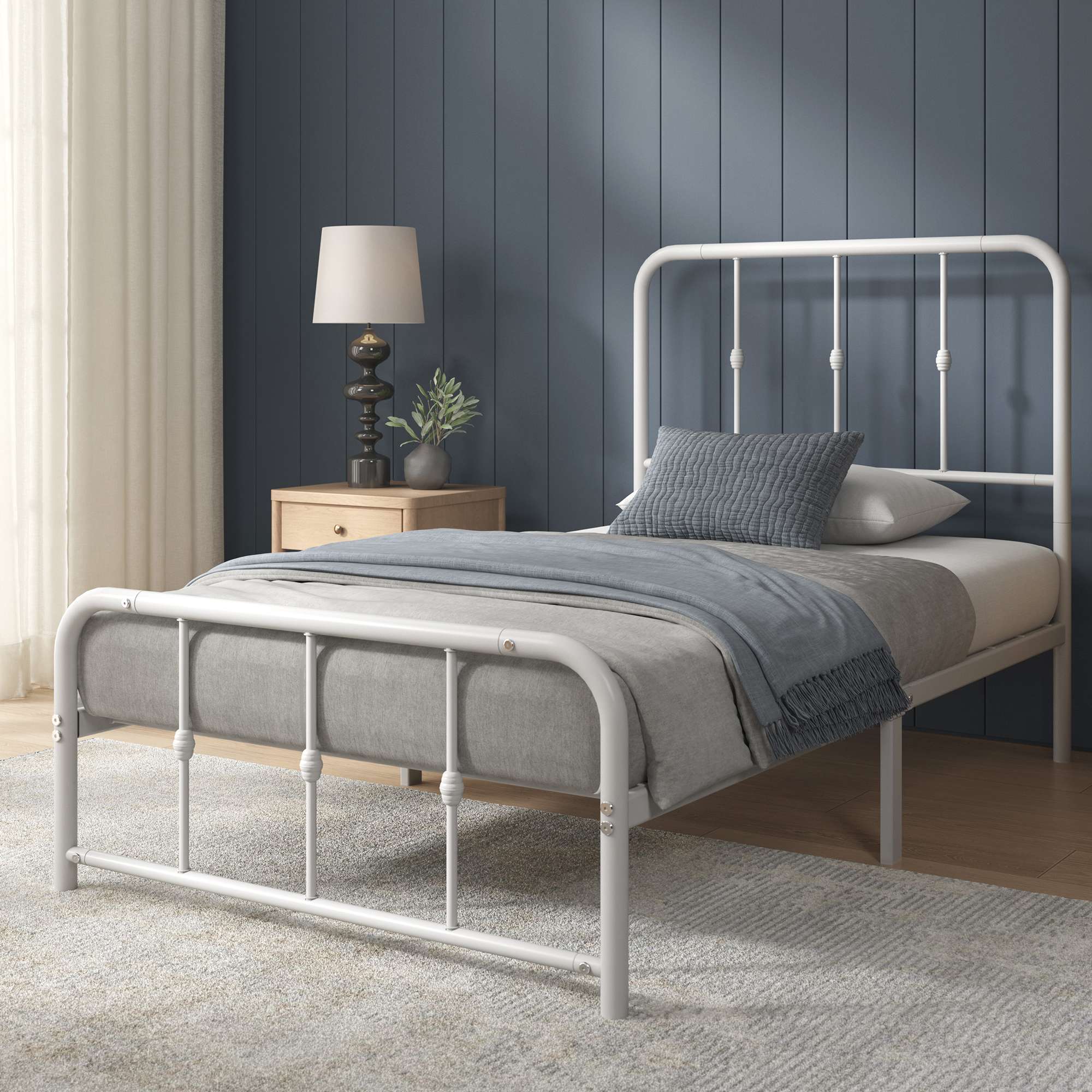 Zinus EU Limited Metallbett Florence, Bettrahmen mit Kopfteil und Fussteil (Doppel/Einzelbett), Inklusive Lattenrost, Hohe Stabilität, Leichter Aufbau, weiß, 90x200 WG-FBMHWEZC-14S