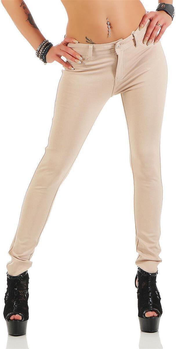 eloModa Damen Jeggings Hüfthose Beige L/40 H35-Beige-L/40