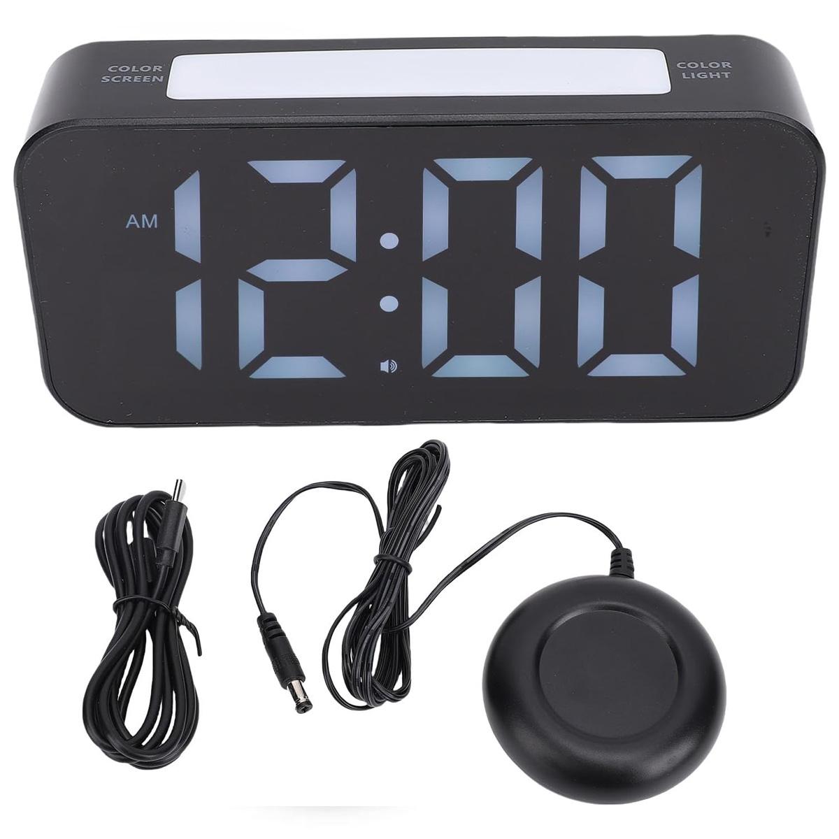 Slyrun RGB-Vibrationswecker 100 dB, dimmbar mit Schlummerfunktion, zwei Weckzeiten, ideal für Tiefschläfer und Gehörlose, Schlafzimmer KAUF-VIST-CE2134-018