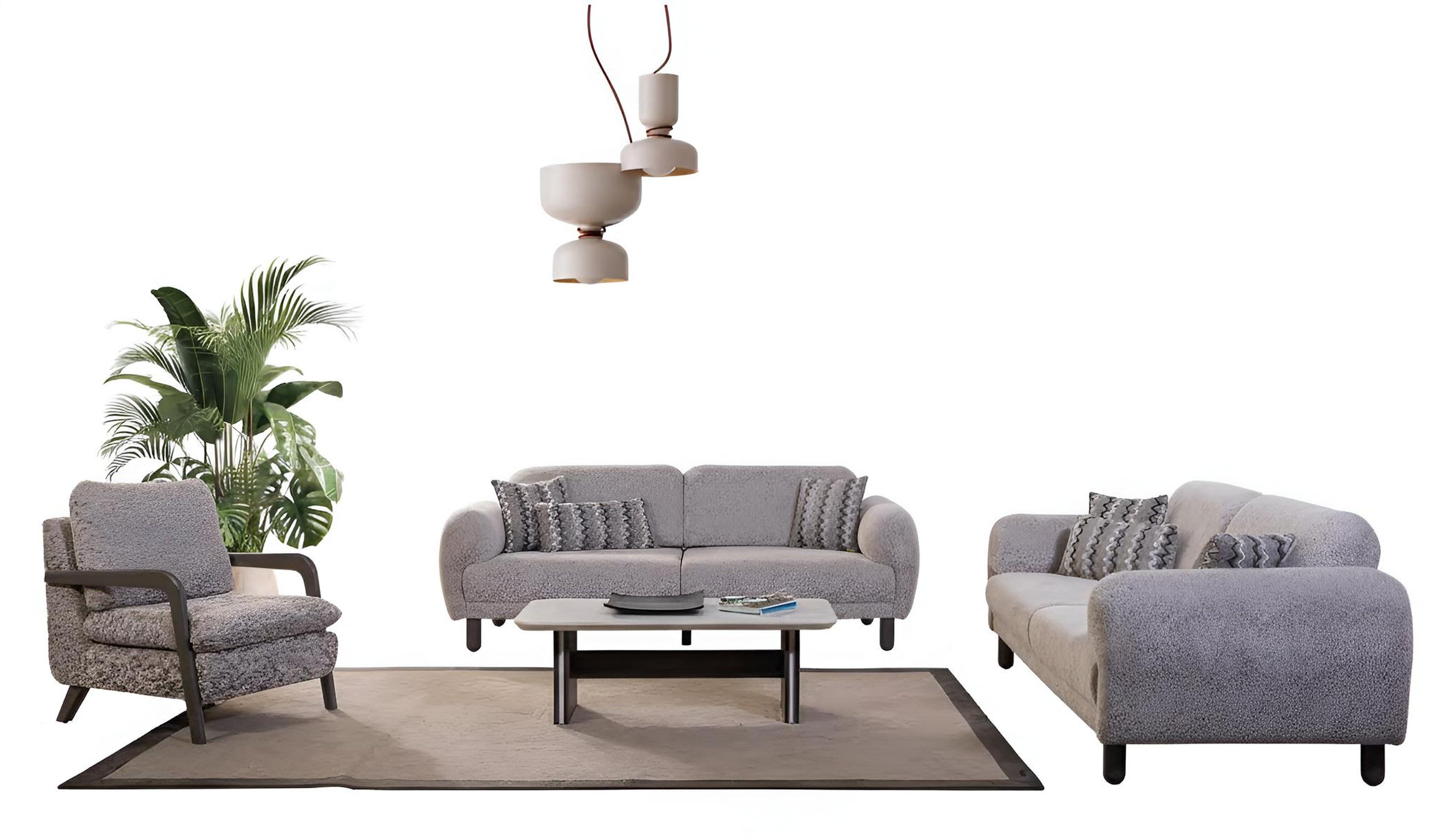 Xl Moebel Gmbh Minimalistisches Sofa-Set Holzrahmen Graue Hochwertige Materialien