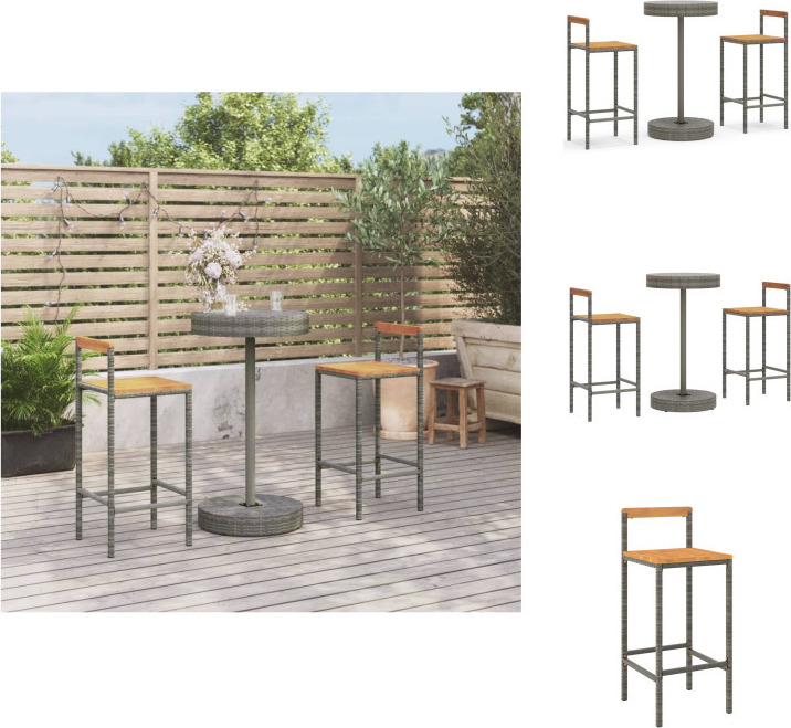 vidaXL 3-dielny záhradný barový set sivý polyratan a masívne drevo akácie - Záhradné nábytkové sety