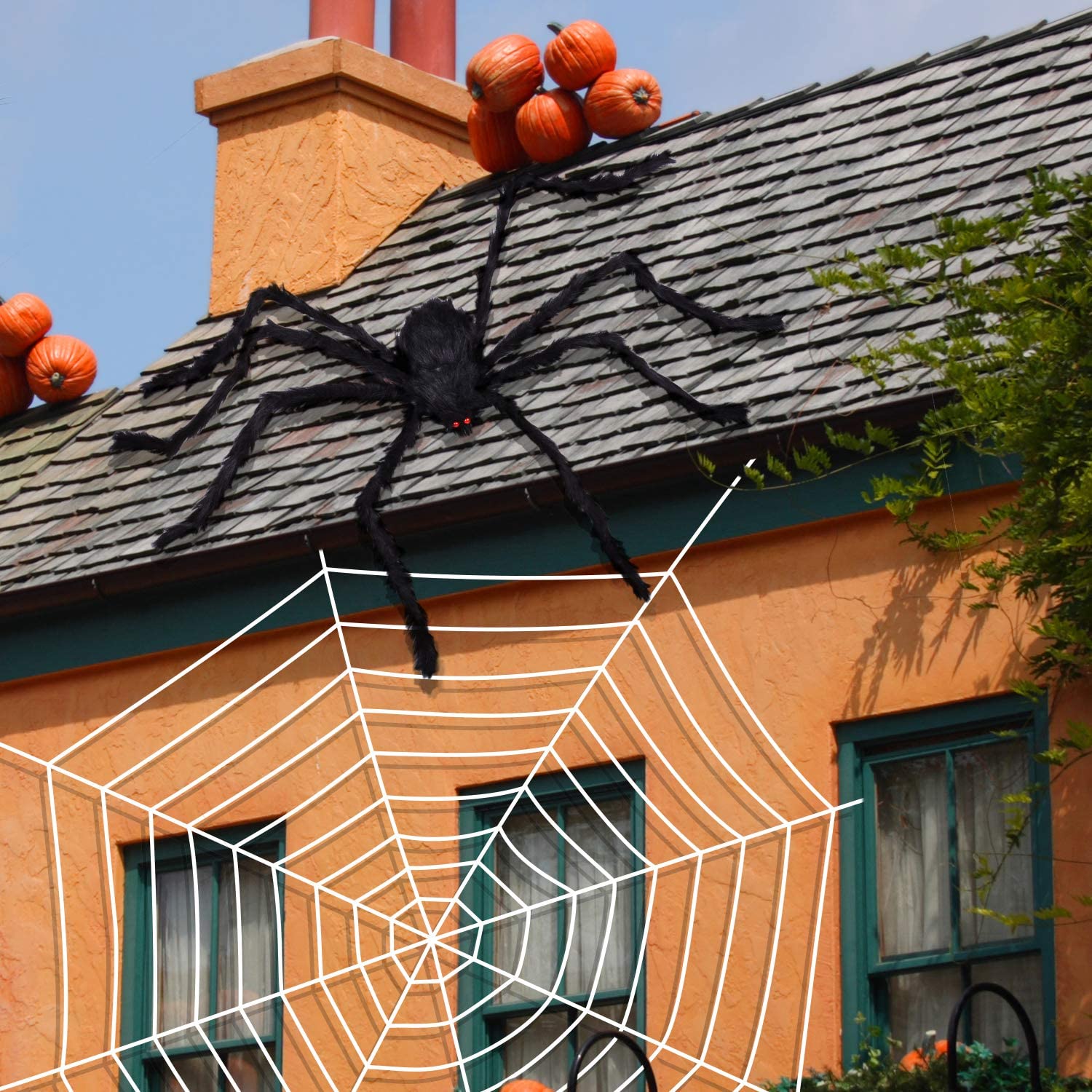 Riesige behaarte Spinne mit LED-Augen und flexiblen Beinen, Halloween  Artikel, Halloween