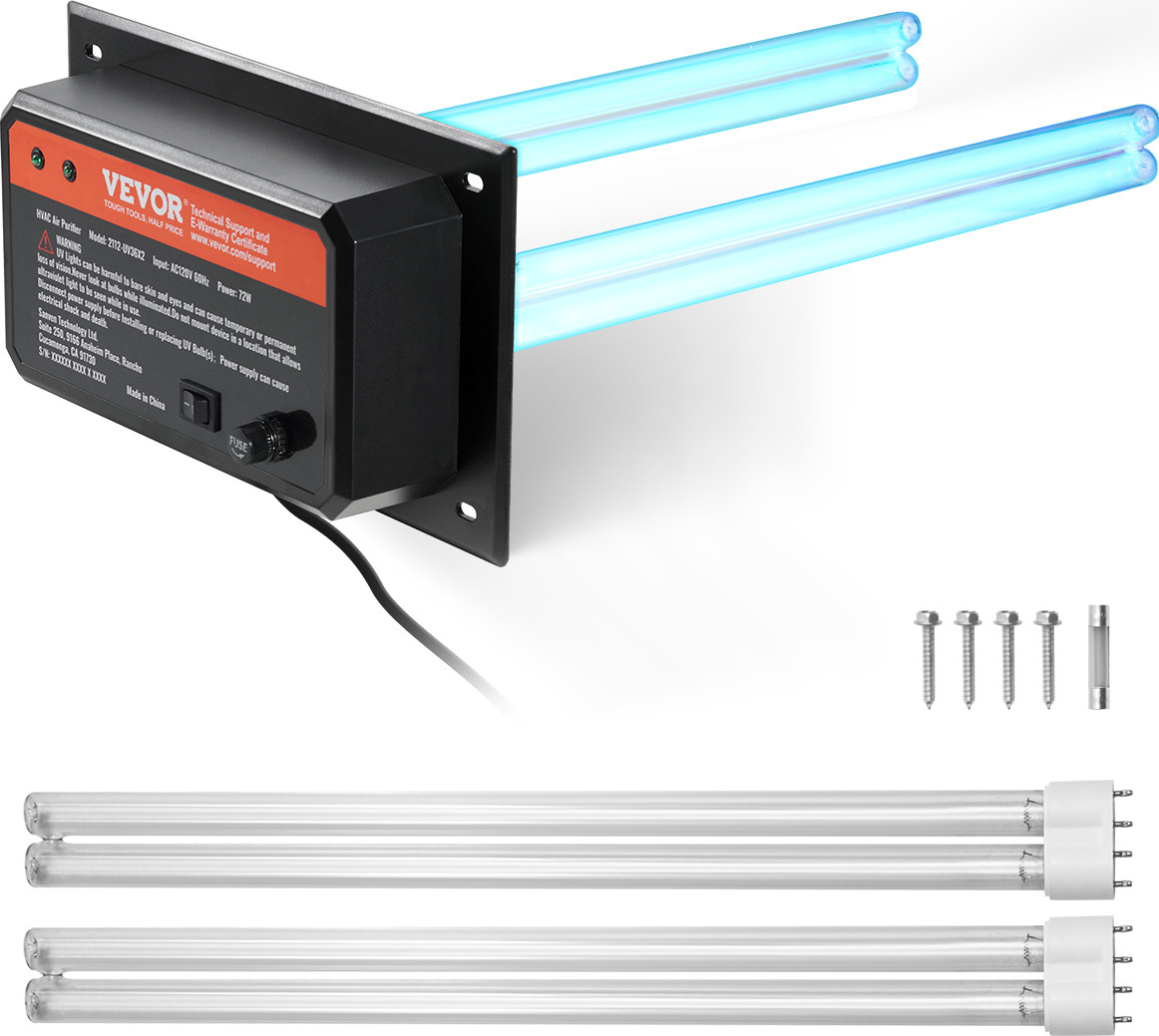 VEVOR HVAC čistička vzduchu pre celý dom, 72 W, 258 mm, UV-UV-C lampa, kanálová klimatizácia, kanálová čistička vzduchu, HVAC-UV lampa, klimatizácia, čistička vzduchu