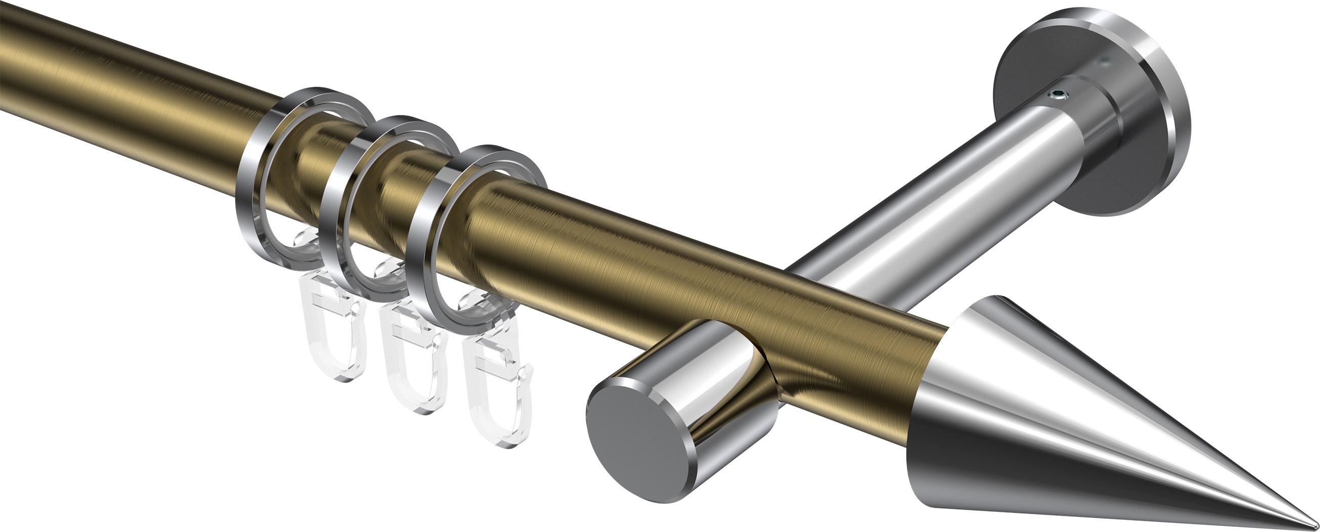 Interdeco Gardinenstange / Vorhangstange Messing Antik / Chrom, Typ Prestige Savio (Kegel), 20 mm Ø 1-läufig, 400 cm 10203725-409512Y2_KLA