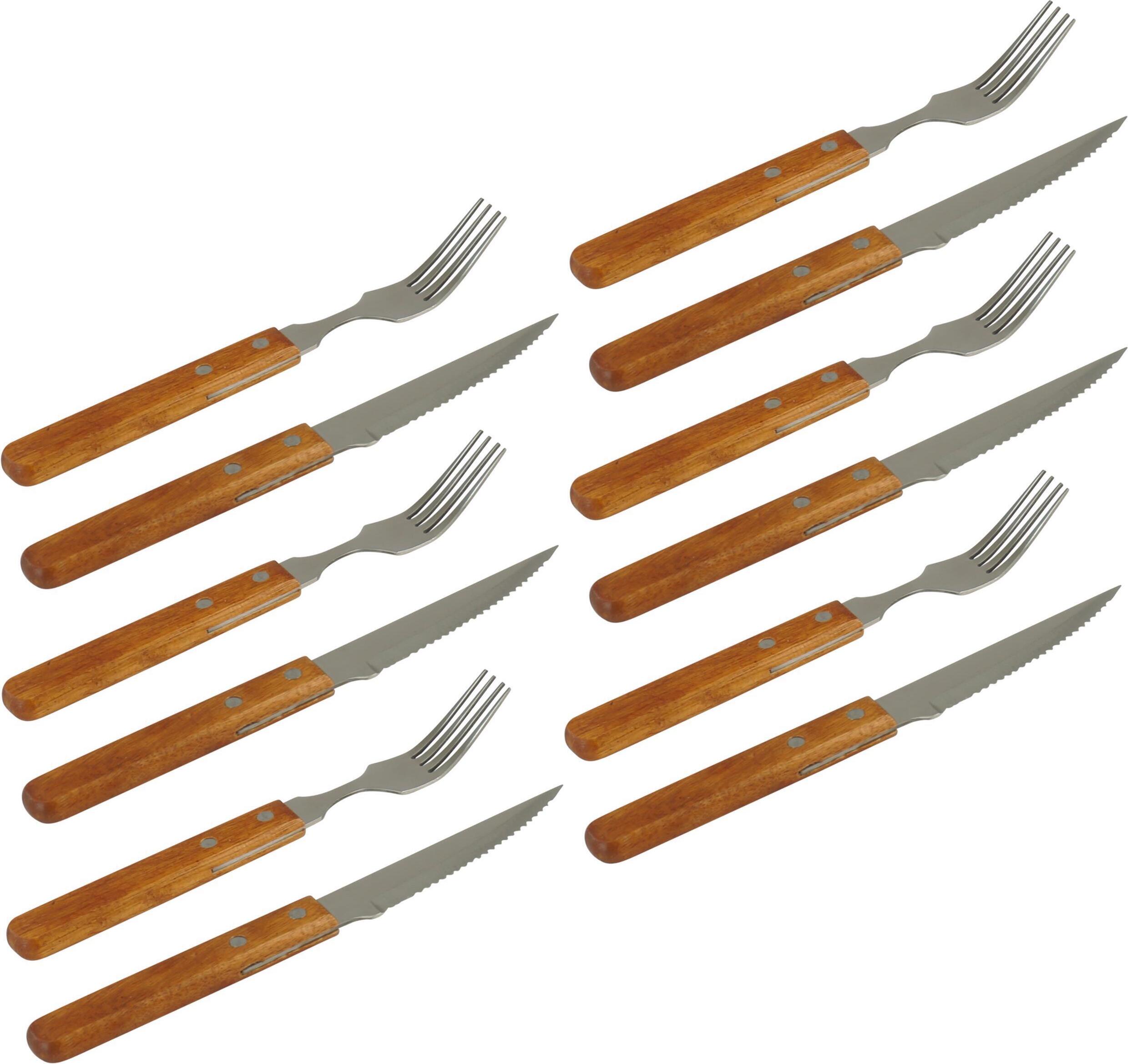 GVKECO Steakbesteck Pizzabesteck mit Holzgriff - 12 teilig SB12