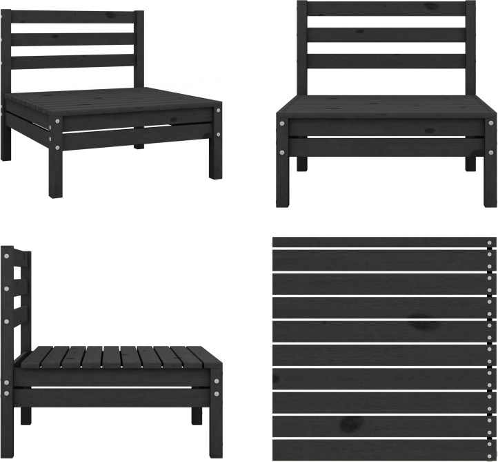 vidaXL Záhradná pohovka čierna z borovicového masívu - Stredová pohovka - Stredové pohovky - Drevená stredová pohovka - Drevené stredové pohovky