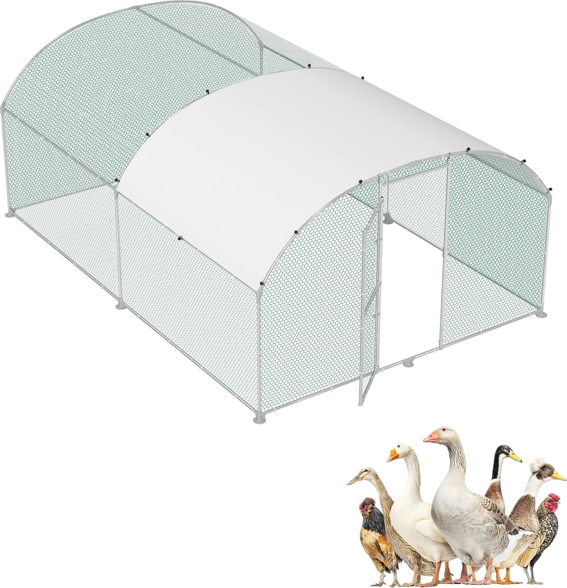 JOIEYOU 3x4x2m Metall Hühnerstall Gewölbedecke Hühnerkäfig mit 12m² Lauffläche & Tür & Riegel & PE Dach Freilaufgehege Geflügelställe Außengehege