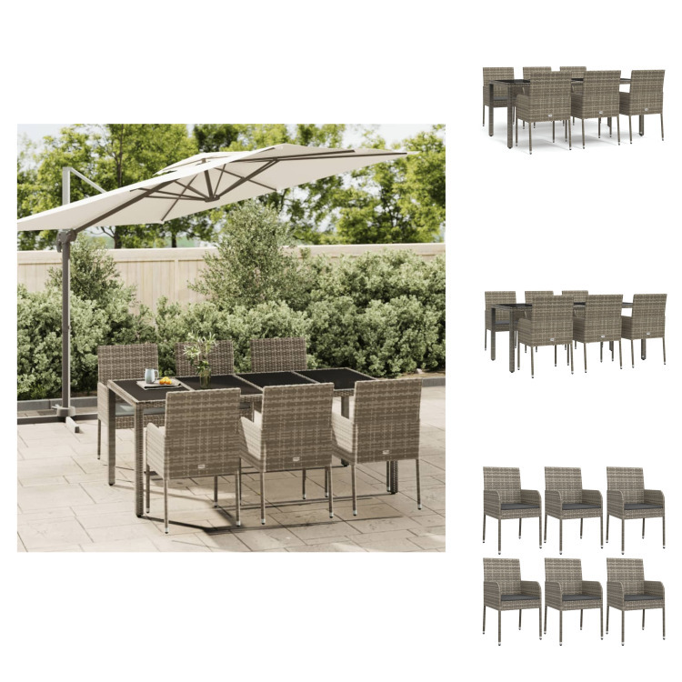 vidaXL 7-dielny záhradný jedálenský set s vankúšmi sivý polyratan - Záhradný nábytok sety