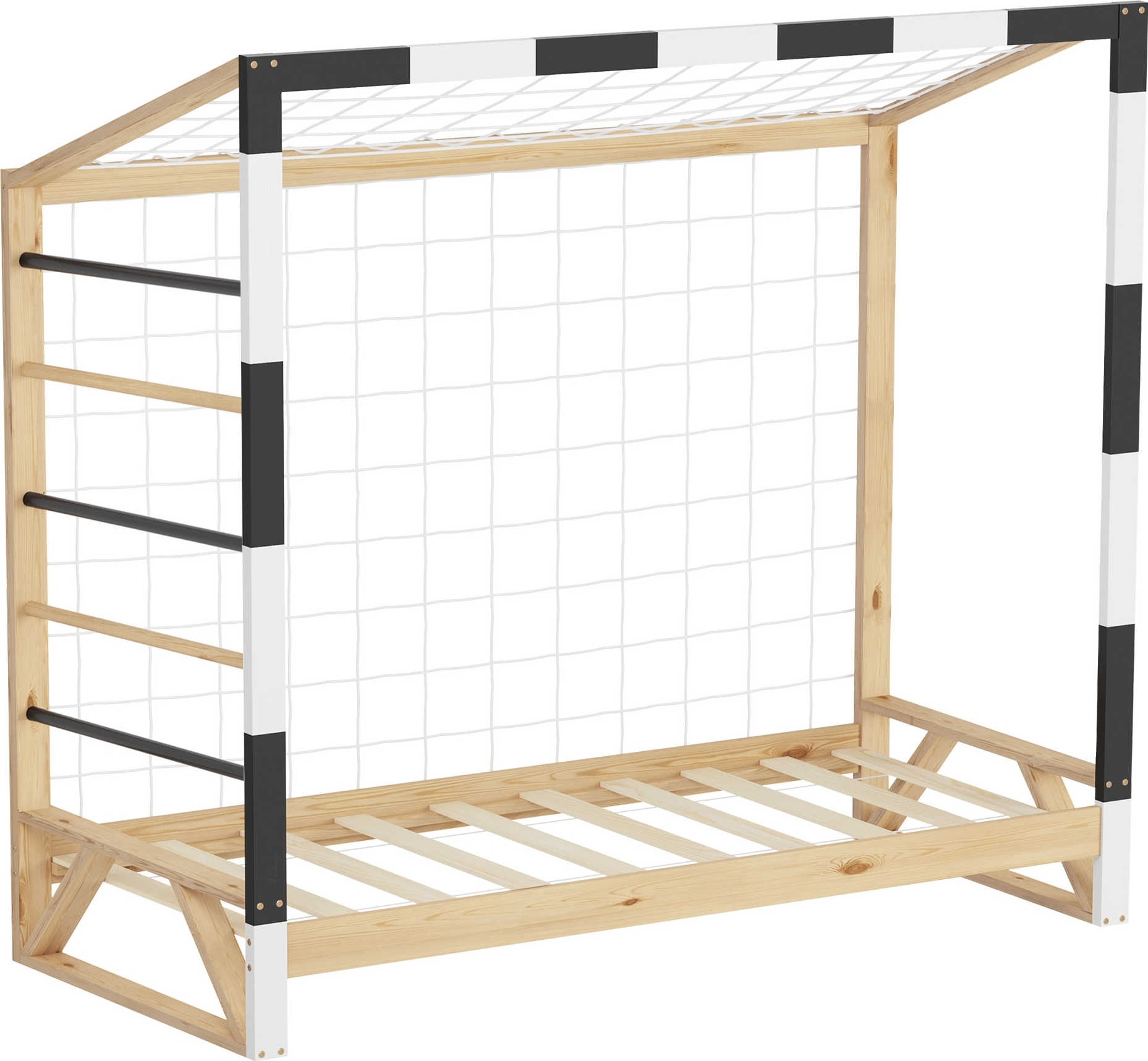 ML-Design Kinderbett Fußballtor 80x160 cm Holzbett mit Lattenrost Kletterleiter & Netz Jugendbett aus Kiefernholz Einzelbett für Kinder Handballtor 490016850