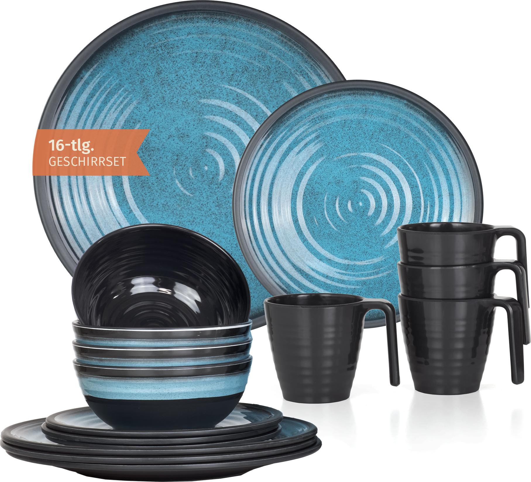 Melamin Camping Geschirr Set 4 Personen Stone Blue + 4