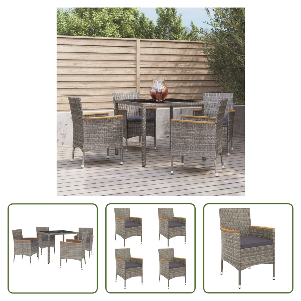 The Living Store 5-dielny záhradný jedálenský set s vankúšmi sivý polyratan