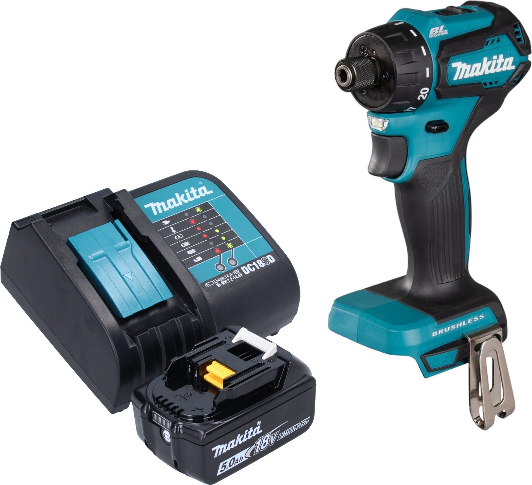 Akumulátorová vŕtačka Makita DDF 083 ST1 18 V 40 Nm 1/4'' bez kefiek + 1x akumulátor 5,0 Ah + nabíjačka