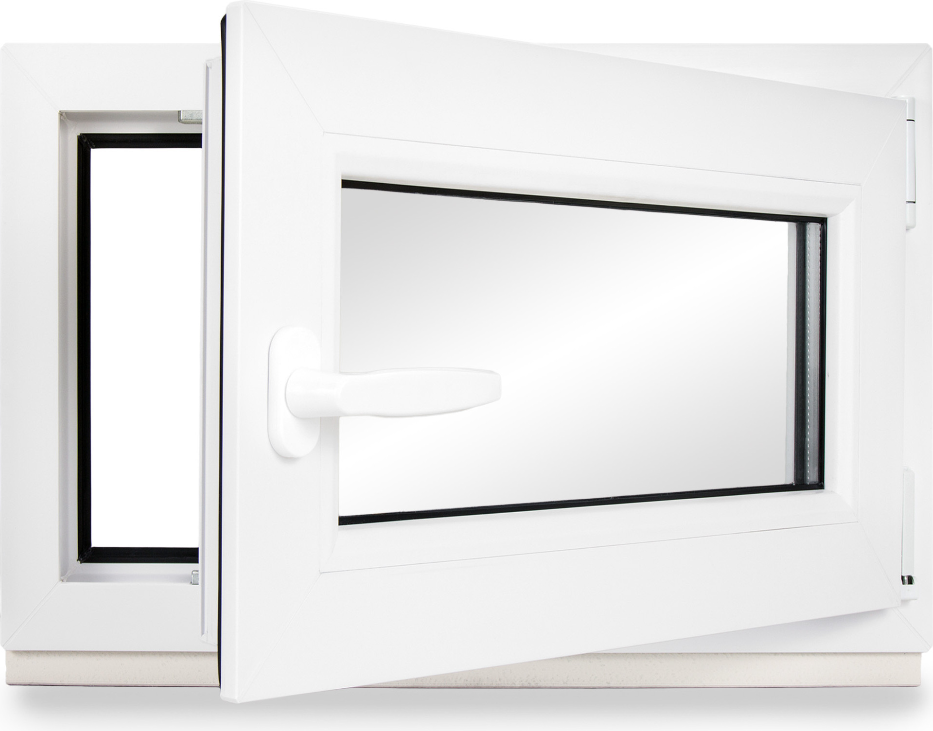 Neruli Kellerfenster Kunststoff weiß Dreh-Kipp 115x60 cm(BxH) DIN Rechts 3 -fach Glas Dichtung Schwarz Fenster400-DK