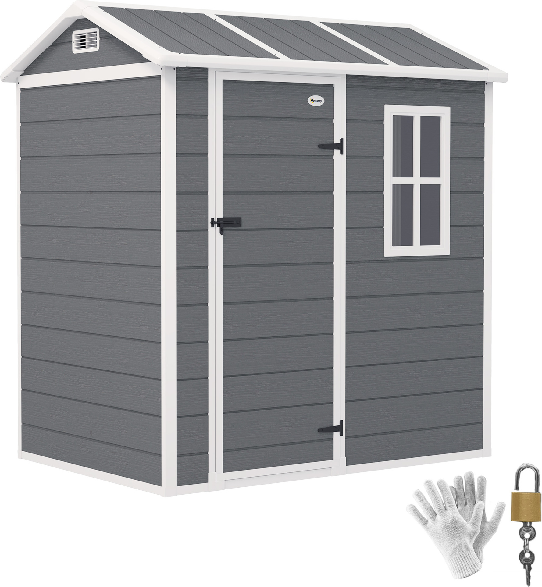 Outsunny prístrešok plastový 2,1m² 186 x 130 x 199cm prístrešok na náradie so šikmou strechou podlaha okno uzamykateľný na dvor sivá