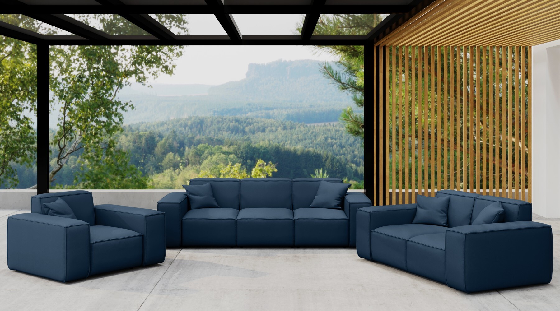 Kaiser Möbel Gartenmöbel-Set 3 2 1 für Garten, Terrasse, Gartenmöbel, MALIBU Lounge-Set, gemütlich und komfortabel Marineblau