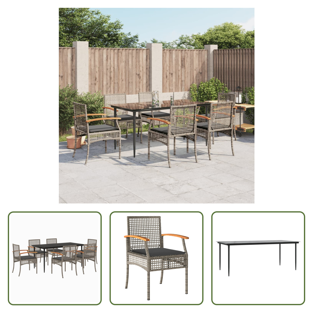 The Living Store 7-dielny záhradný jedálenský set s vankúšmi sivý polyratan