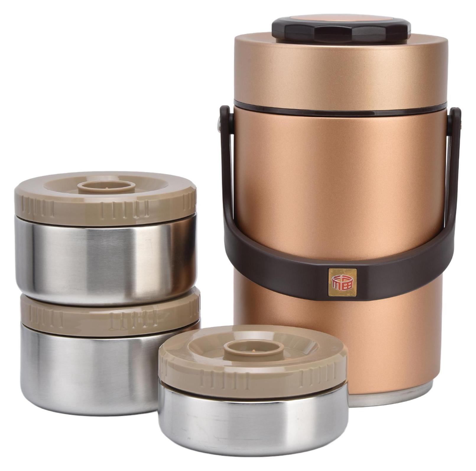 Cocosity 2.3L Vakuum Lunch Box 304 Edelstahl 3 Schichten verhindern Leckage isolierte Lebensmittel-Container für Arbeit TravelGold