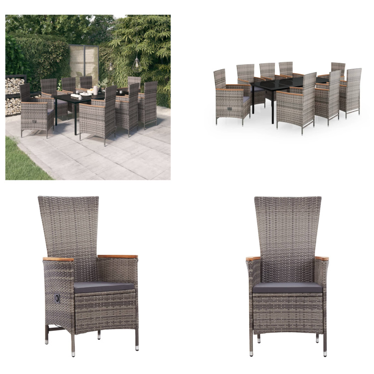 vidaXL 9-dielny záhradný jedálenský set s vankúšmi sivý - Záhradný jedálenský set - Záhradné jedálenské skupiny - Záhradný set nábytku - Záhradný set nábytku