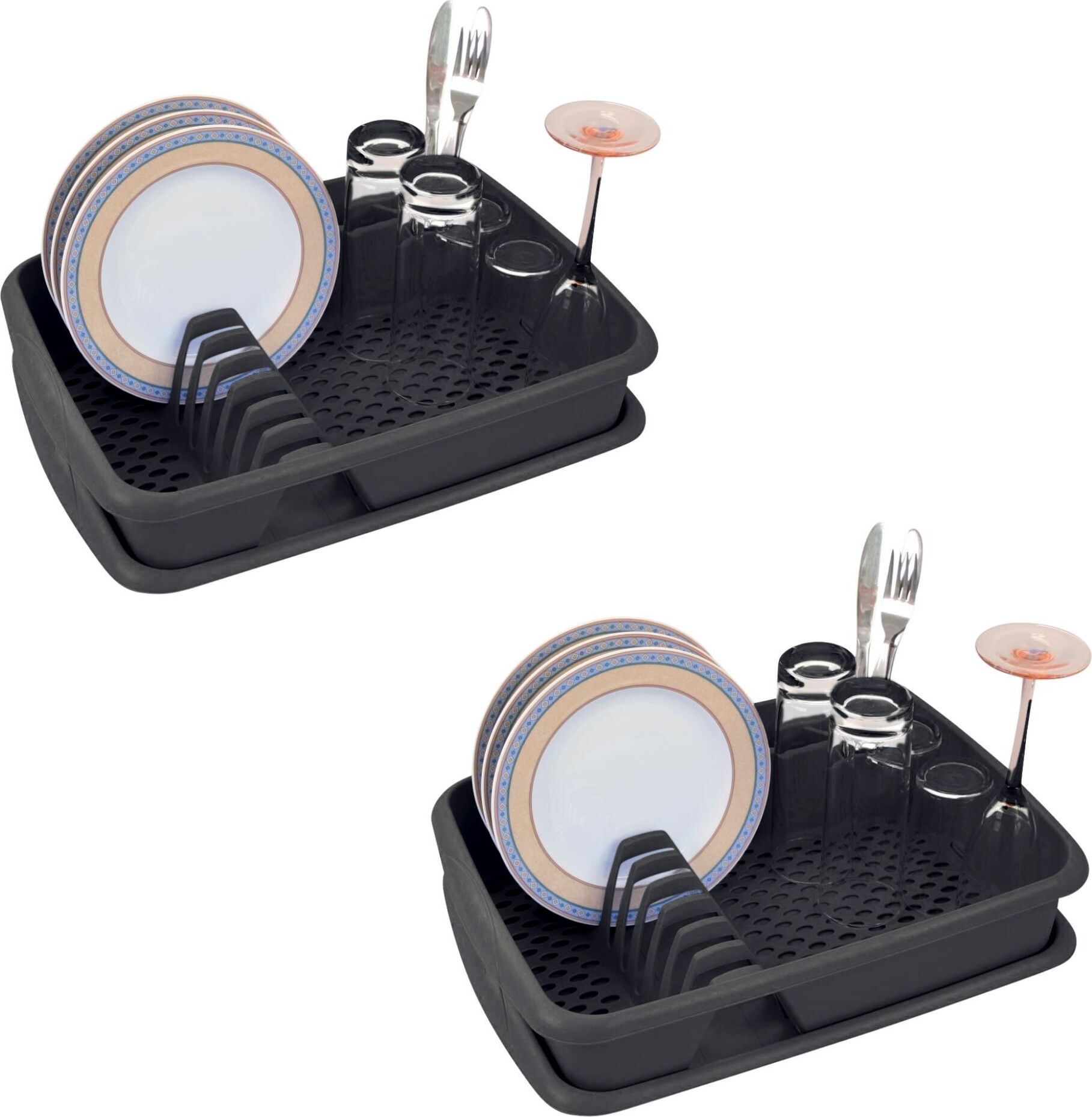 Novaliv 2x Geschirrabtropfgestell ANTHRAZITGRAU 40 x 30 cm inkl. Abtropfschale – Abtropfgestell für Küche & kleines Waschbecken – für Abwasch Set von Geschirr & Besteck Dish Drainer