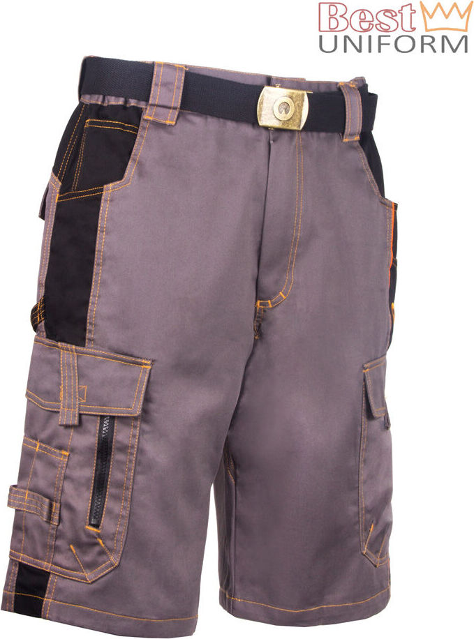 Kurze Arbeitshose Für Herren - Sicherheitshose In Schwarz/Orange, Robust Aus Polyester-Baumwolle
